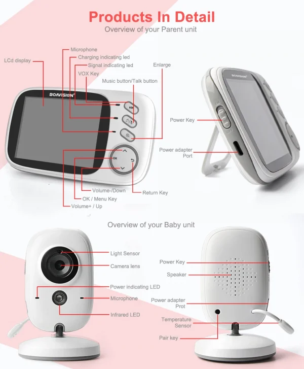 S3012aec4a59a44228b63ef5ee71e077eI-1.webp جهاز مراقبة الأطفال VB603 مع شاشة ورؤية ليلية وصوت ثنائي الاتجاه